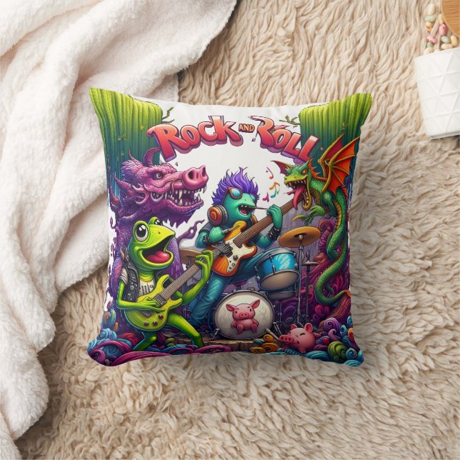 Colourful Animal Band Playing Rock and Roll Music Cushion (Blanket)
