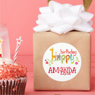 Colourful  Animal Characters Happy Birthday  Classic Round Sticker