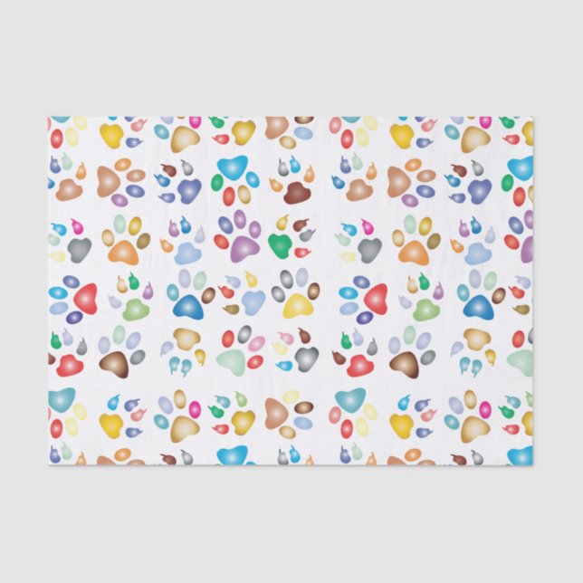 Colourful animal, dog paws pattern, rainbow colour tissue paper (Front)