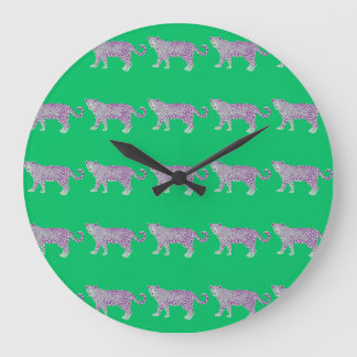 Colourful Animal Pattern on Green Background Large Clock