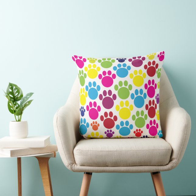 Colourful Animal Paw Prints Cushion (Chair)
