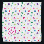 Colourful Animal Paw Prints Monogram Bandana<br><div class="desc">Show how much you love animals with this cute colourful paw patterned bandanna. Also looks awesome with a black background. Bet your pet will look adorable wearing it!</div>