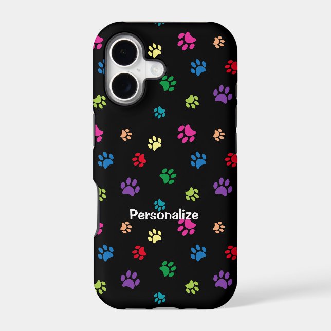 Colourful Animal Paw Prints on Black (Back)