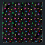 Colourful Animal Paw Prints on Black Bandana<br><div class="desc">Show how much you love animals with this cute colourful paw patterned bandanna. Also looks awesome with a white background. Bet your pet will look adorable wearing it!</div>