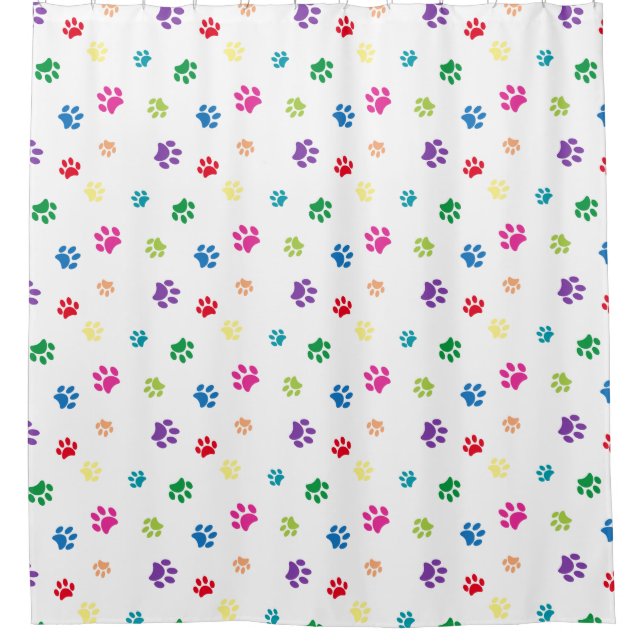Colourful Animal Paw Prints Shower Curtain (Front)