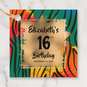 Colourful Animal Print 16th Birthday Personalised Favour Tags