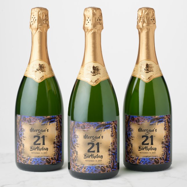 Colourful Animal Print 21st Birthday Personalised Sparkling Wine Label (Bottles)
