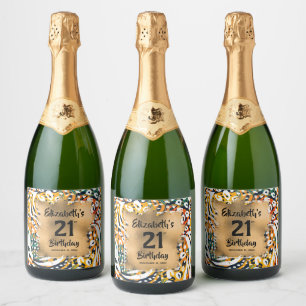 Colourful Animal Print 21st Birthday Personalised Sparkling Wine Label