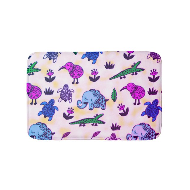 Colourful Animal Print Kids Bathroom Bath Mat (Front)