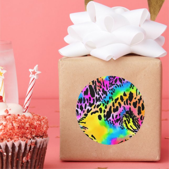 Colourful Animal Print Pattern Classic Round Sticker (Party)