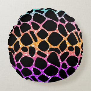 Colourful Animal Print & Paw Texture Round Cushion