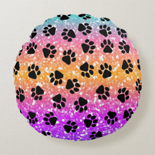 Colourful Animal Print & Paw Texture Round Cushion