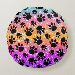 Colourful Animal Print & Paw Texture Round Cushion