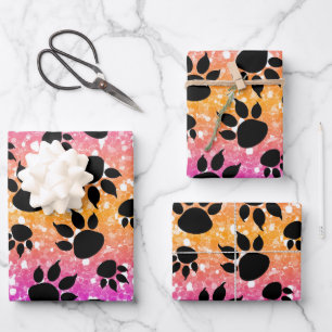 Colourful Animal Print & Paw Texture Wrapping Paper Sheet