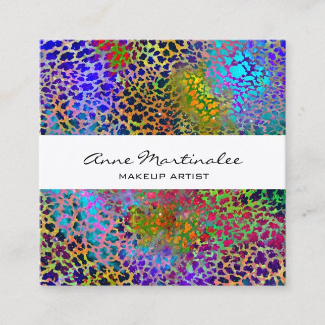 Colourful Animal Print Square Business Card (Front)