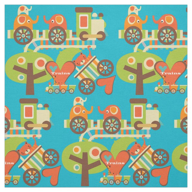 Colourful Animal Train Fabric (Swatch)