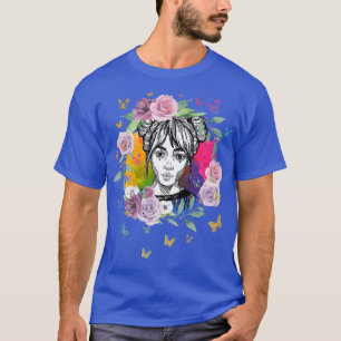Colourful Anime Girl with Butterflies and Roses  T-Shirt