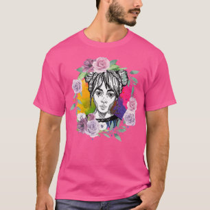 Colourful Anime Girl with Roses (2) T-Shirt
