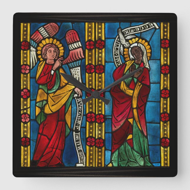 Colourful Annunciation With Mary And Gabriel Square Wall Clock (Front)
