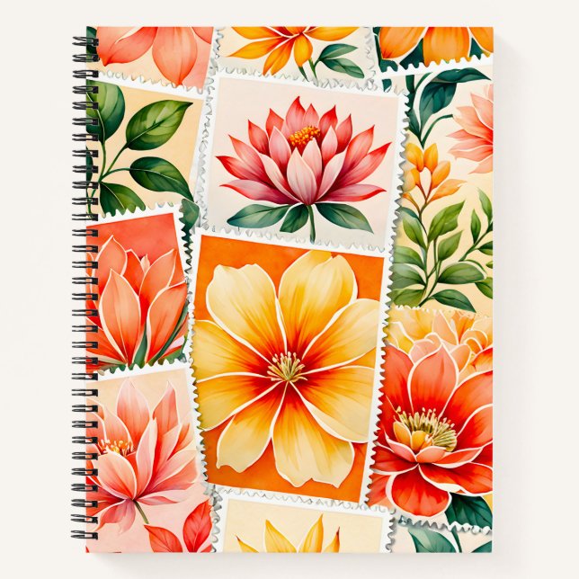 Colourful Antique Stamp Art Spiral Notebook (Front)