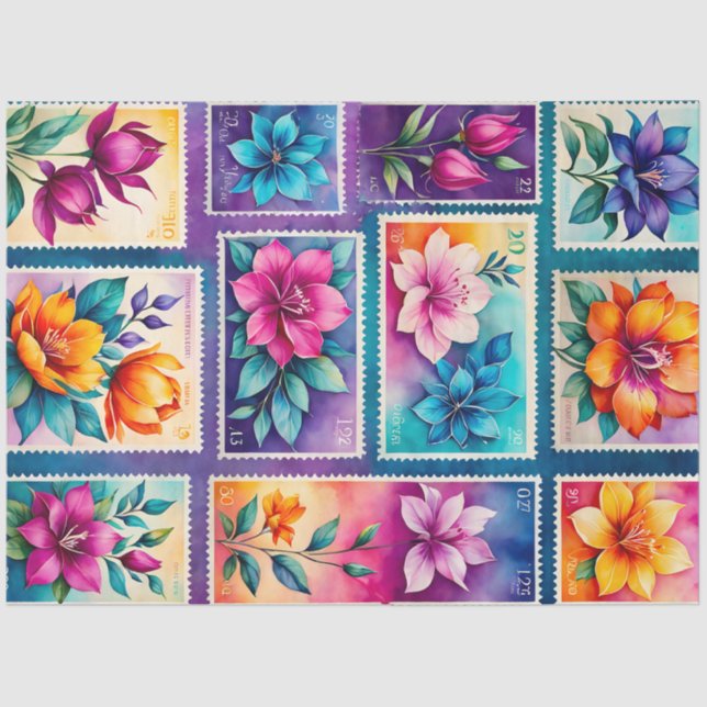Colourful Antique Stamp Art Tissue Paper (Front)