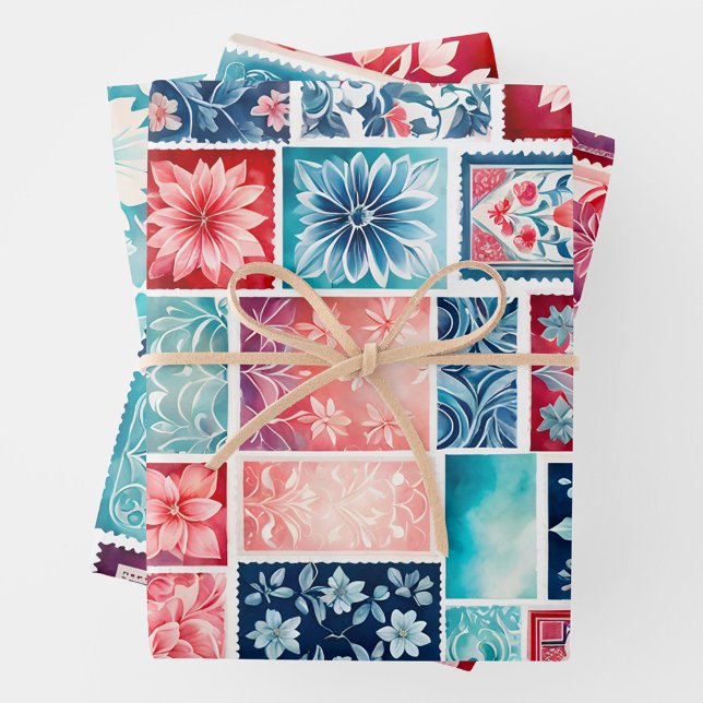 Colourful Antique Stamp Art Wrapping Paper Sheets (Creator Uploaded)