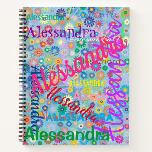 Colourful Any Name Collage with Flowers Spiral Notebook