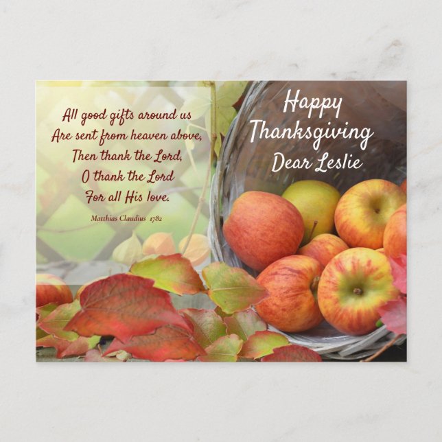 Colourful Apple Basket Personalise Thanksgiving Postcard (Front)
