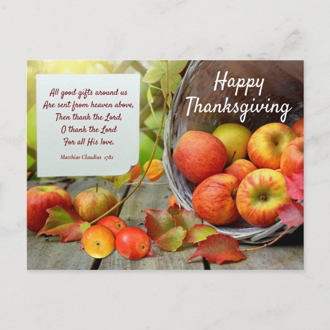 Colourful Apple Basket Thanksgiving Postcard (Front)