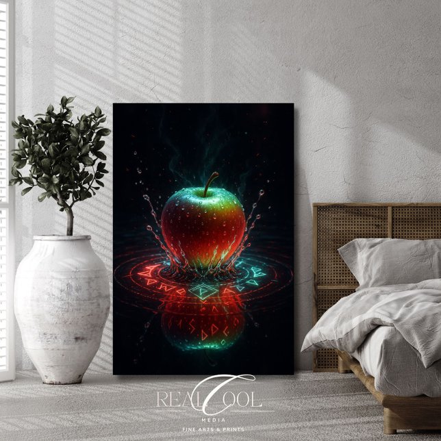 Colourful Apple Splash in Geometric Energy Rings Poster (Creator Uploaded)