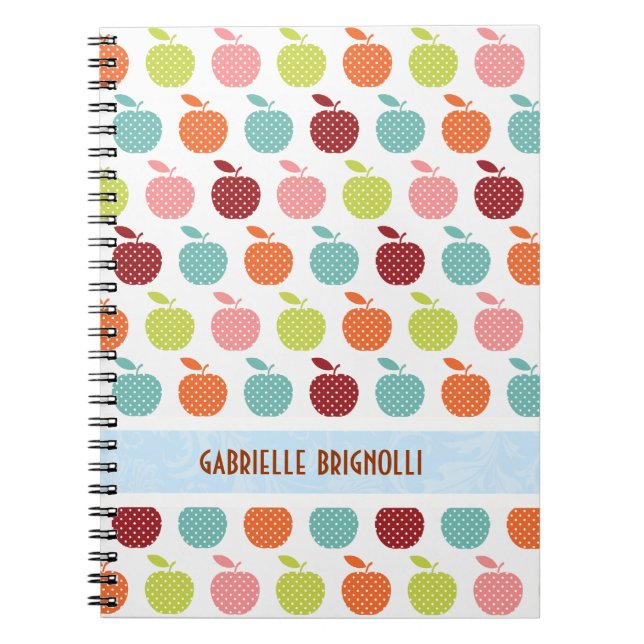 Colourful Apples And Polkadot Seamless Pattern Notebook (Front)