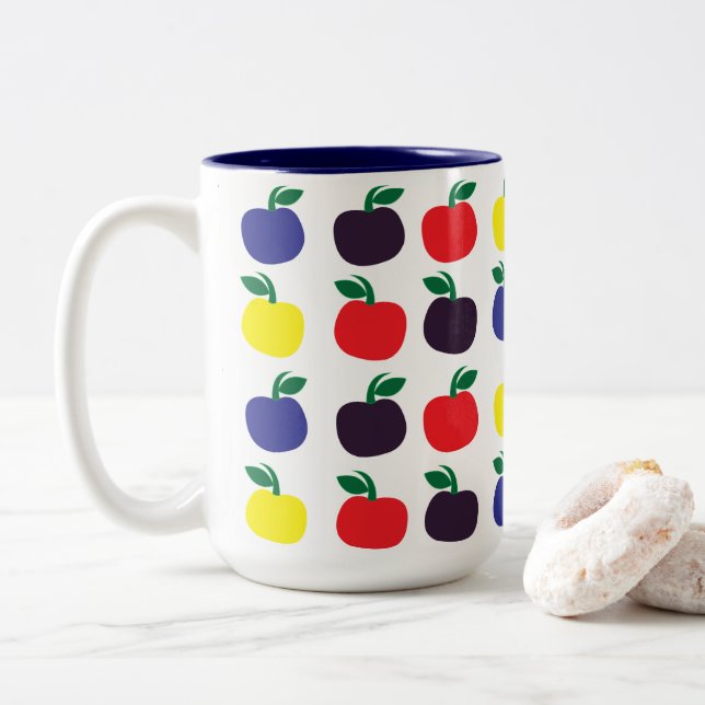 Colourful Apples Fruits Two-Tone Coffee Mug (With Donut)