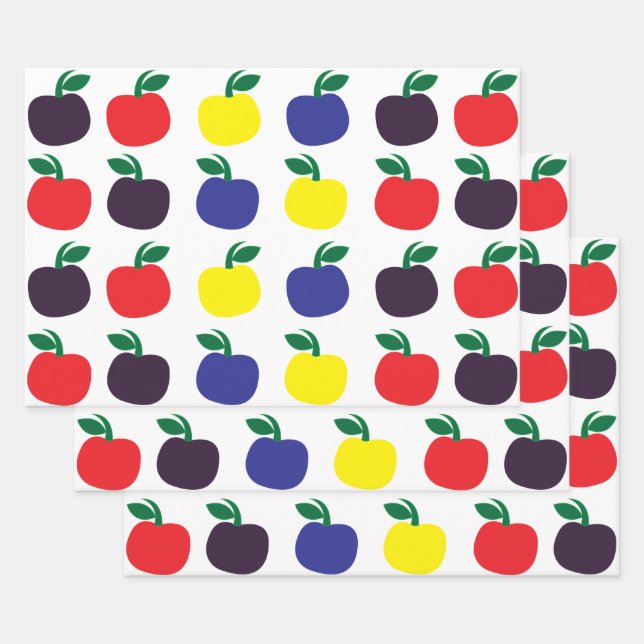 Colourful Apples Fruits Wrapping Paper Sheet (Set)