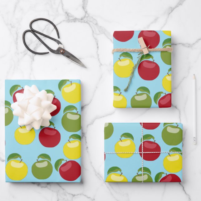 Colourful Apples Pattern Wrapping Paper Sheet (Front)