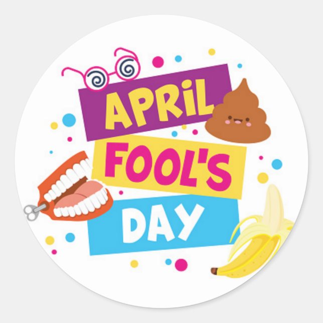 Colourful April Fools Day Sticker  (Front)
