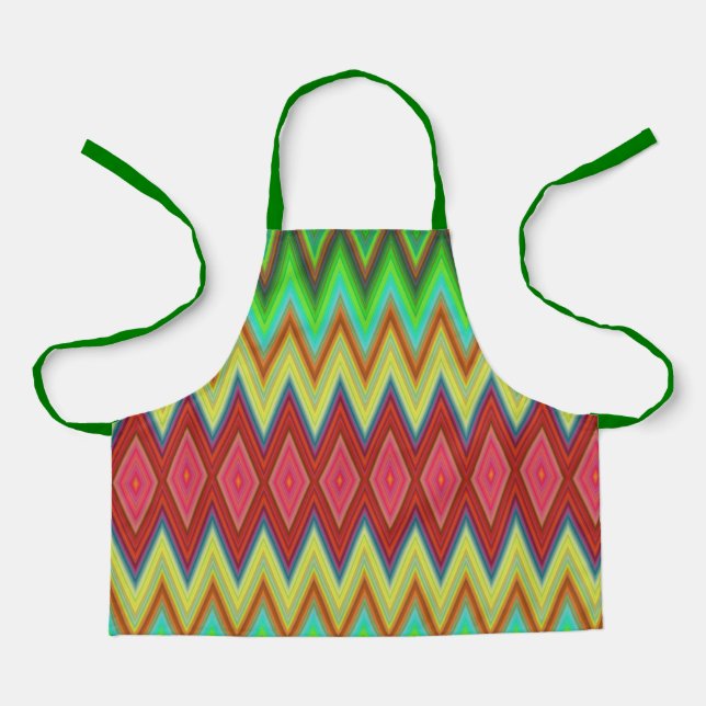 Colourful apron with a zigzag pattern in green (Front)