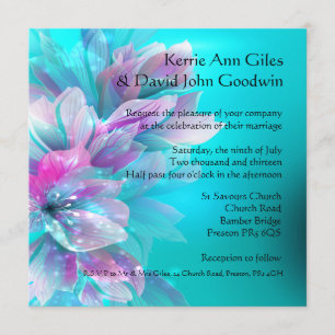 Colourful Aqua Blue and Pink Wedding Invitation