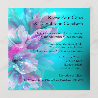 Colourful Aqua Blue and Pink Wedding Invitation