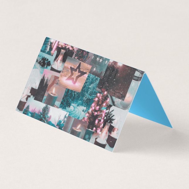 Colourful Aqua & Pink Christmas Collage Folded Car (Front)