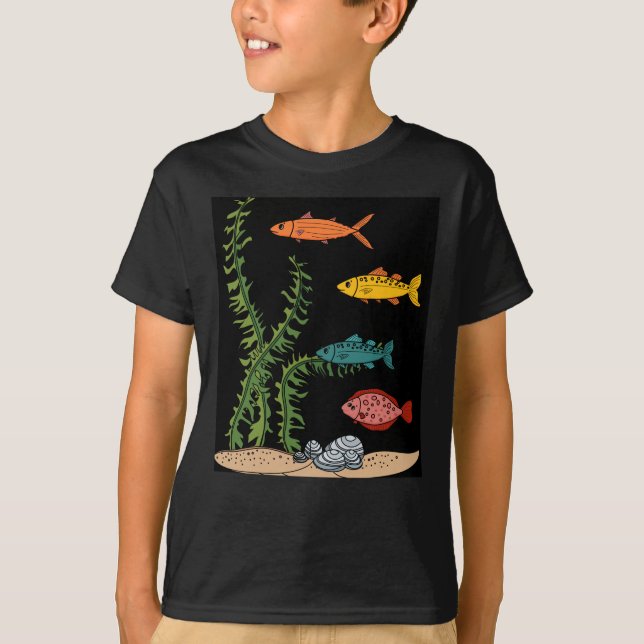 Colourful Aquarium Fish Animal Motifs T-Shirt (Front)