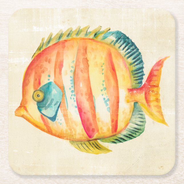 Colourful Aquarium Fish Square Paper Coaster (Front)