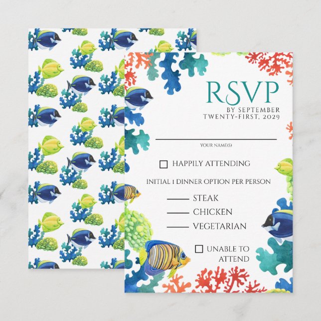 Colourful Aquarium Food Choices RSVP Card (Front/Back)