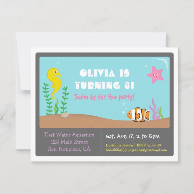 Colourful Aquarium Kids Birthday Party Invitations (Front)