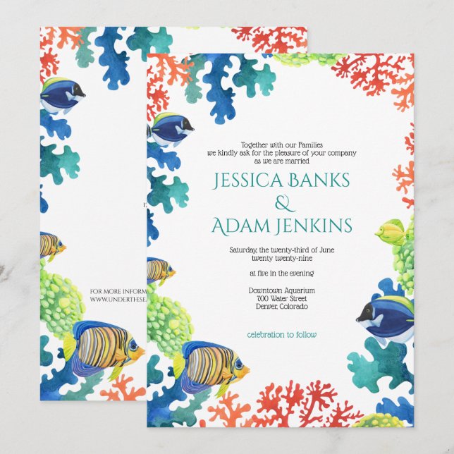 Colourful Aquarium with Details Wedding Invitation (Front/Back)