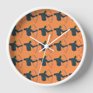 Colourful Archer Pattern on Orange Background Clock