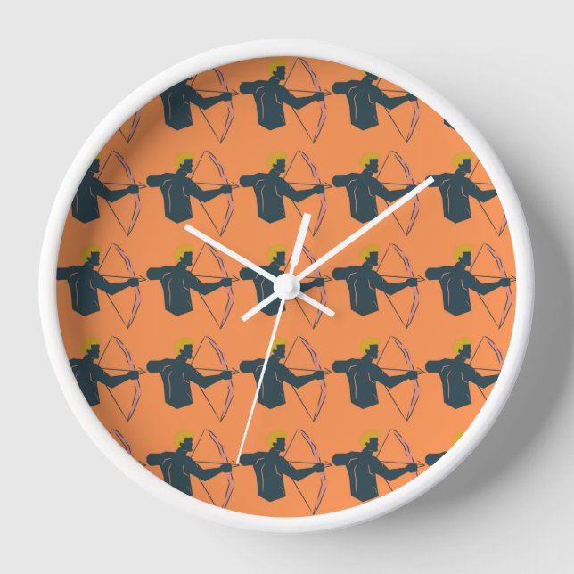 Colourful Archer Pattern on Orange Background Clock (Front)