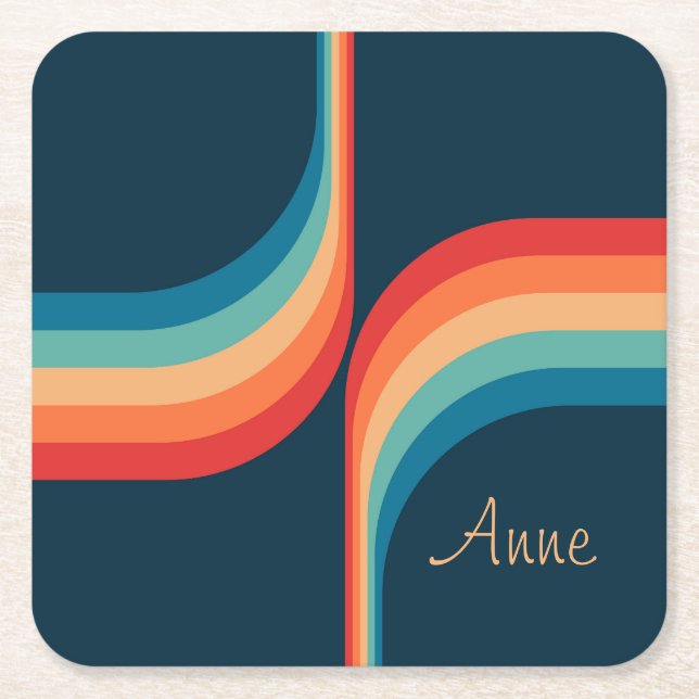 Colourful arches in retro style square paper coaster (Front)
