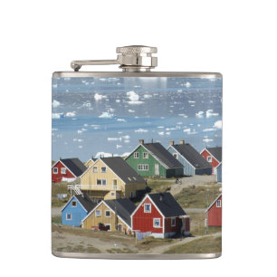 Colourful architecture of the town, Narsaq, Hip Flask