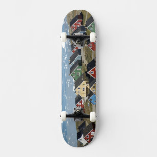 Colourful architecture of the town, Narsaq, Skateboard