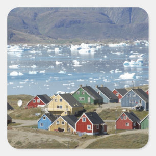 Colourful architecture of the town, Narsaq, Square Sticker
